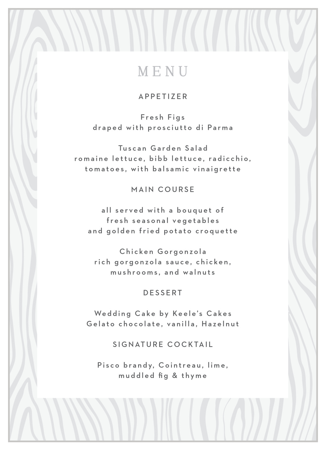 Wood Plank Wedding Menus