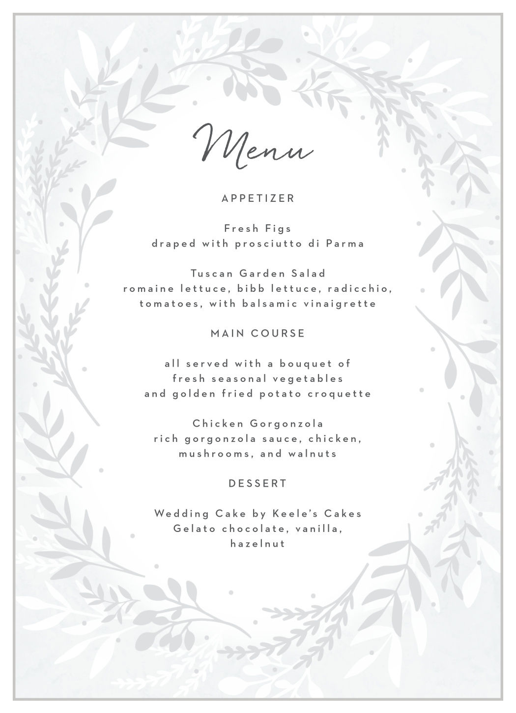 Icy Wreath Wedding Menus