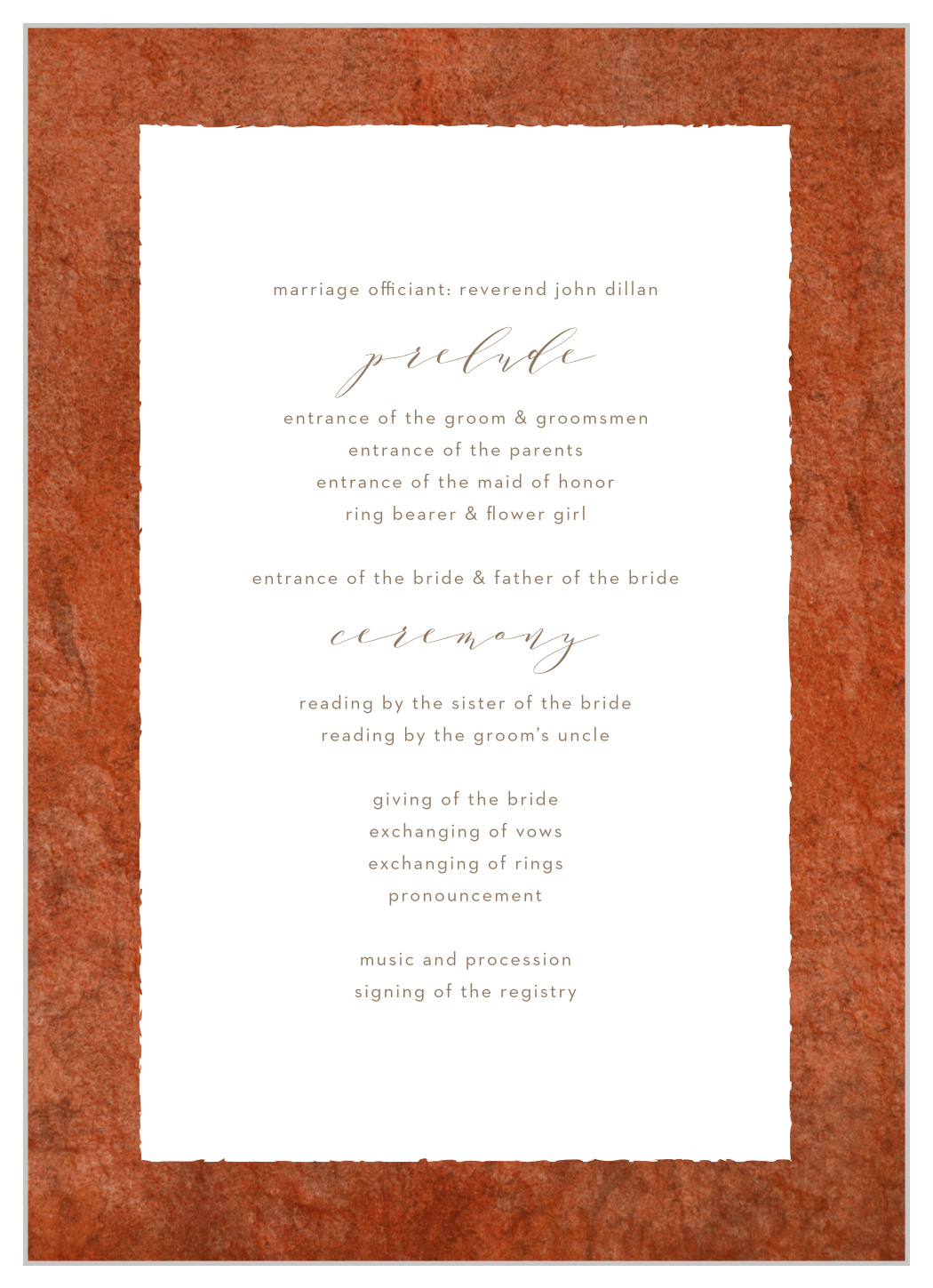 Red Rock Wedding Programs