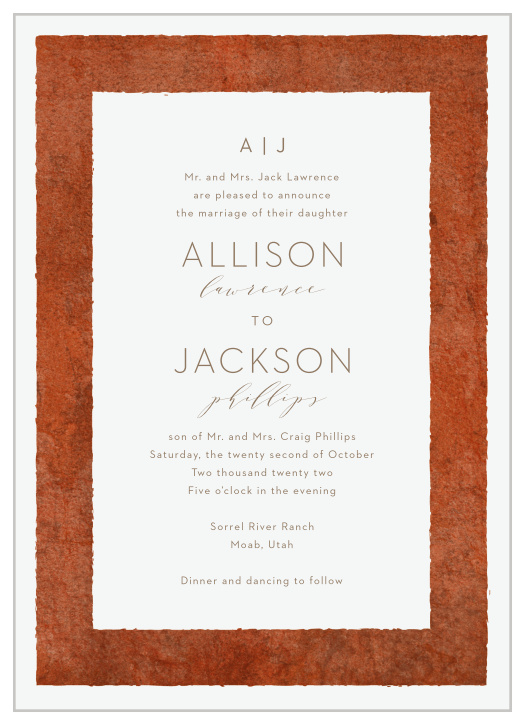 Announce your wedding in style with our Red Rock Wedding Invitations.
