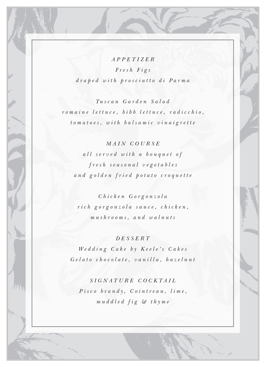 Etched Peony Wedding Menus