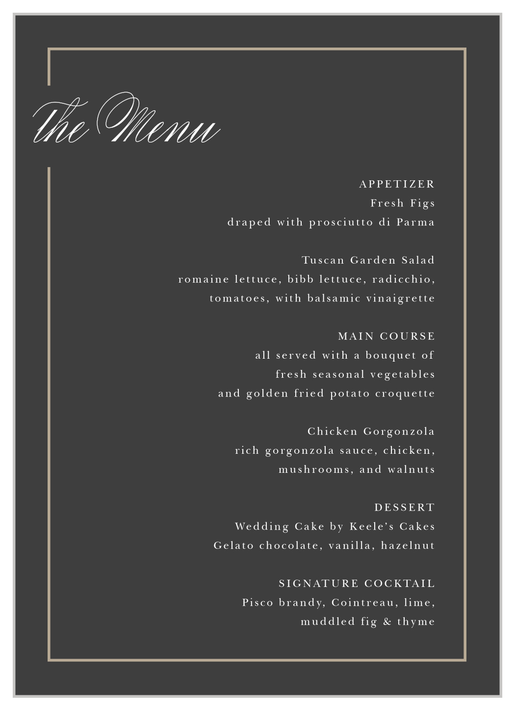 Garden Roses Wedding Menus