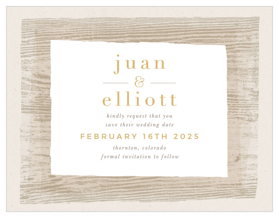 Family and friends are sure to mark their calendars for your wedding date with our Wood Collage Save the Date Magnets.