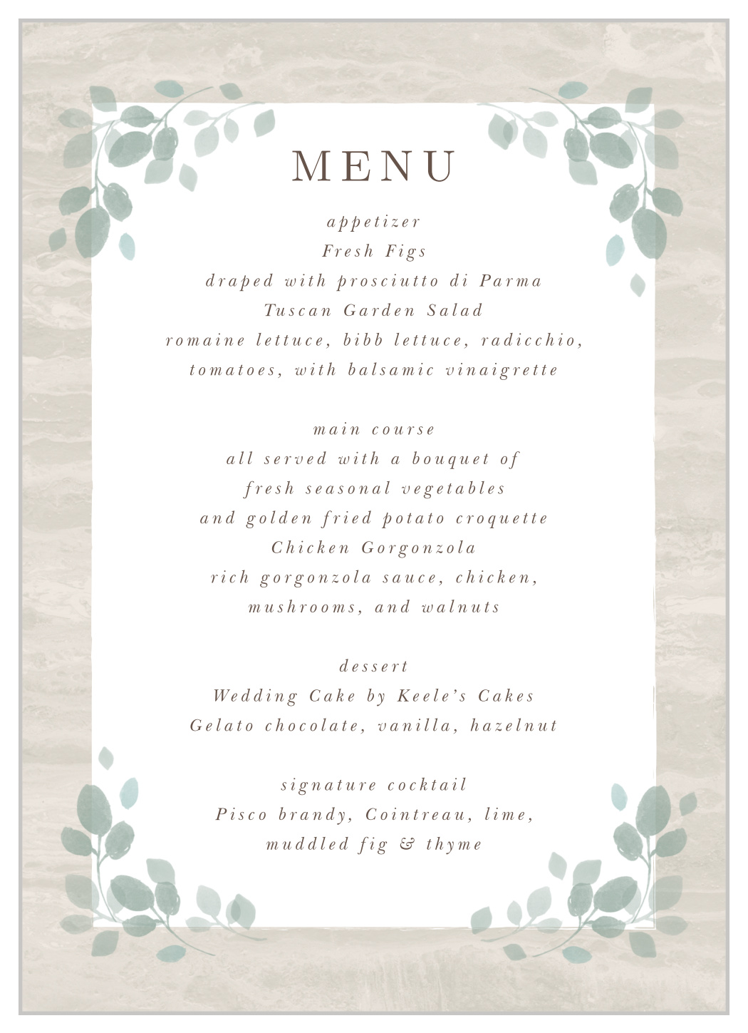 Aspen Trees Wedding Menus