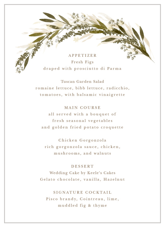 The Elegant Wreath Wedding Menus will impress your guests! 