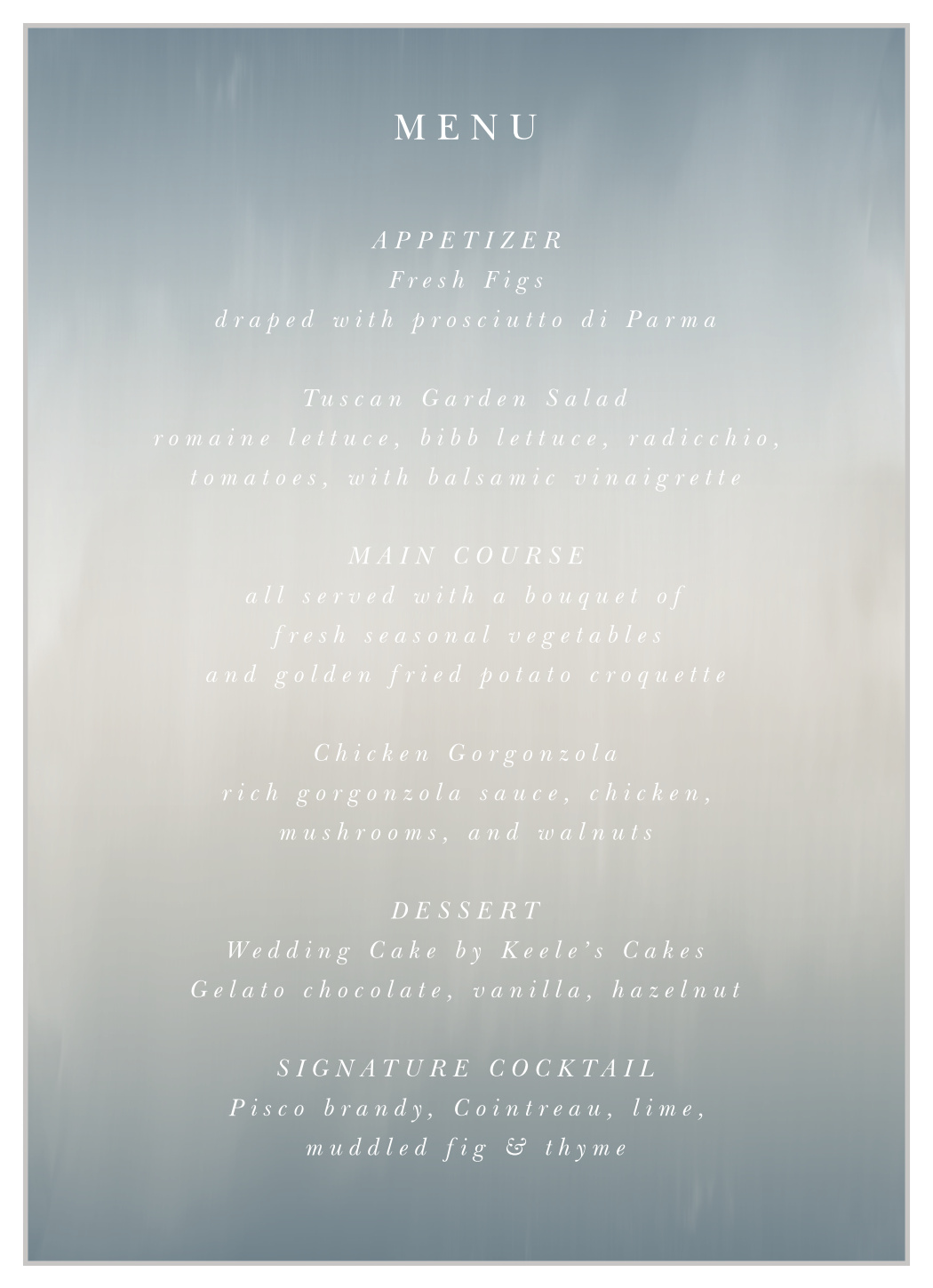 Soft Mist Wedding Menus