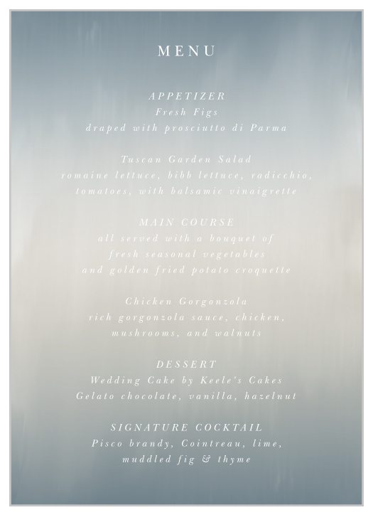 Soft Mist Wedding Menus