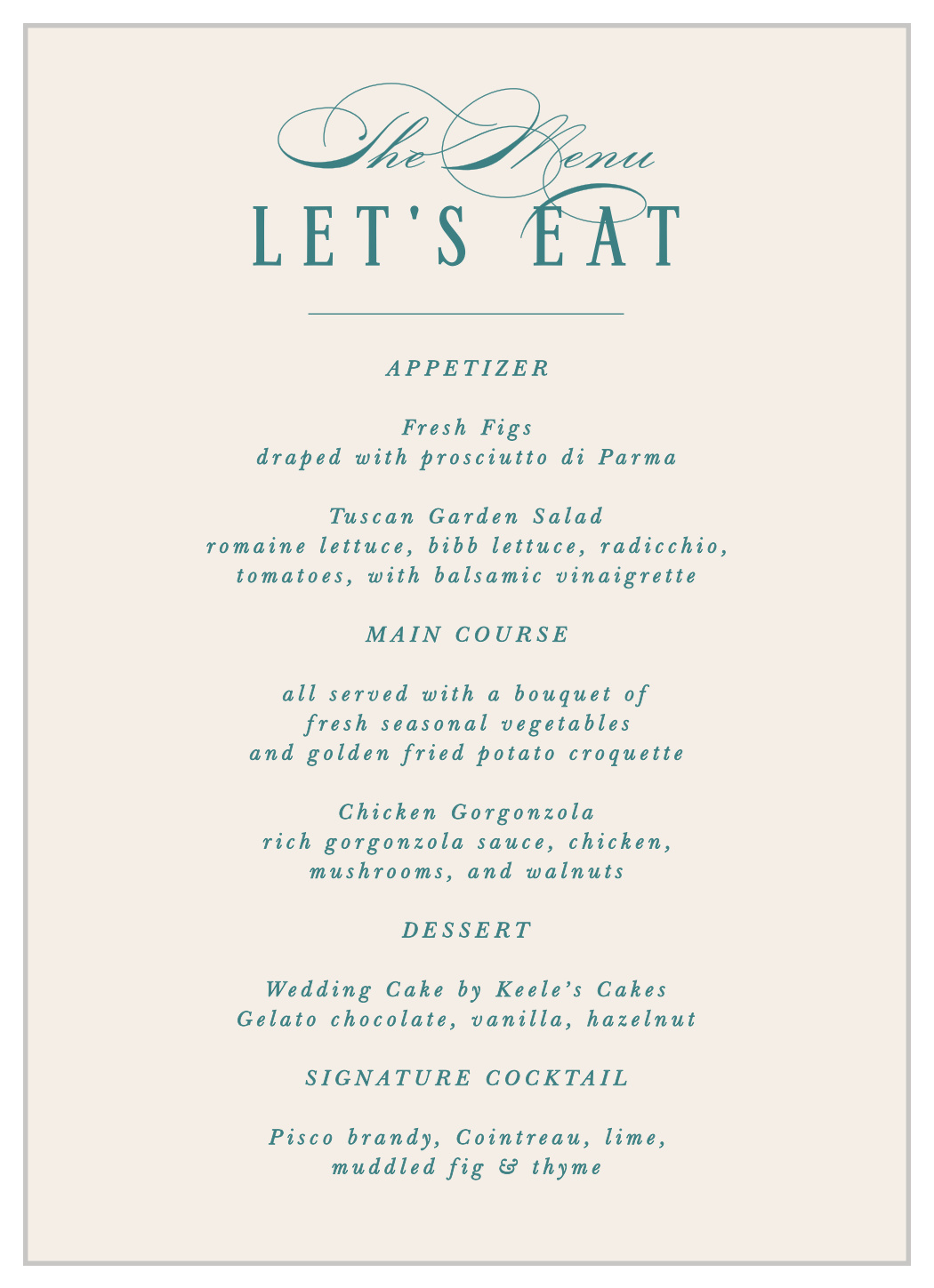 Formal Charm Wedding Menus