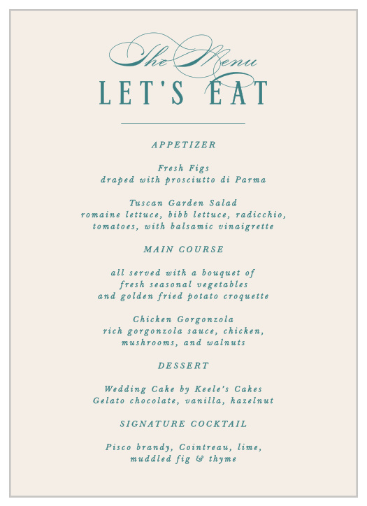 Formal Charm Wedding Menus
