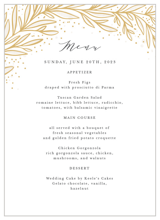 Draped Leaves Wedding Menus