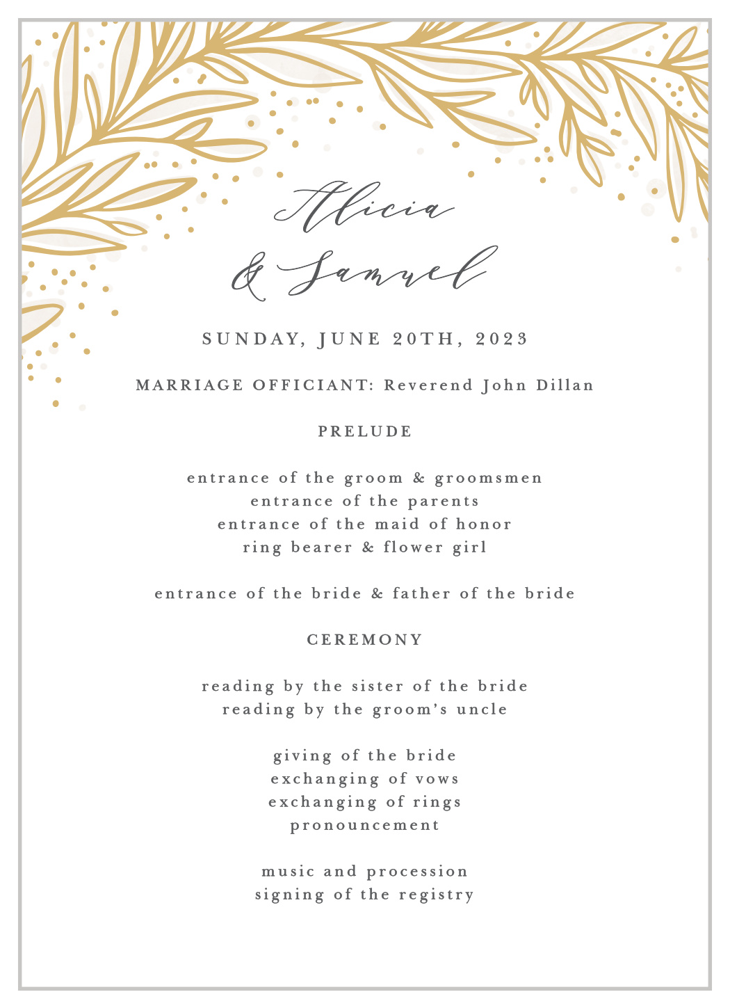 Draped Leaves Wedding Programs