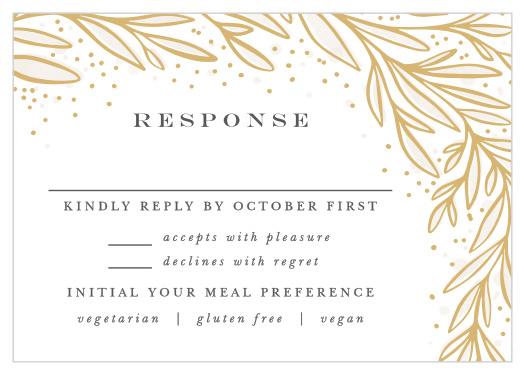 Gather a headcount of each friend and family member that plans to attend your wedding with our Draped Leaves Response Cards.