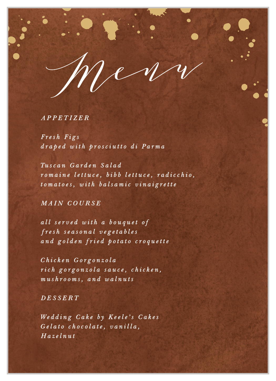 Painted Stone Wedding Menus