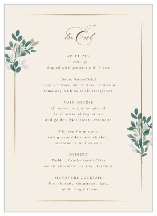 Hanging Canopy Wedding Menus