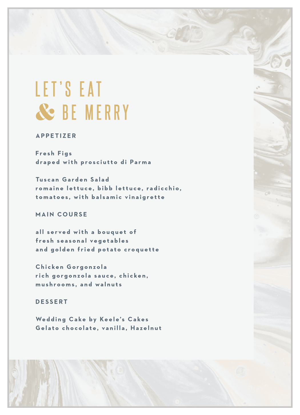 Marbled Shell Wedding Menus