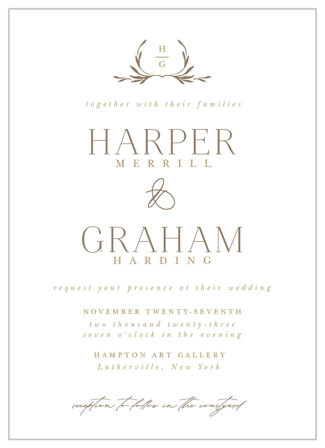 Monogrammed Minimalist Wedding Invitations