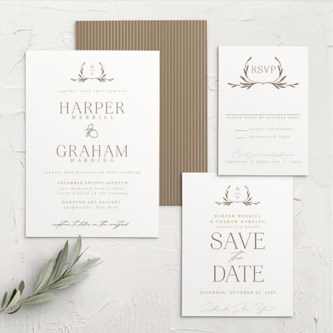 Monogrammed Minimalist Wedding Invitations