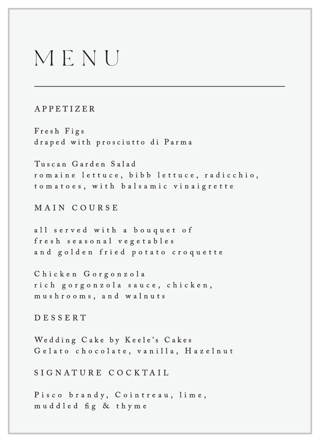 Minimal Magnifique Wedding Menus