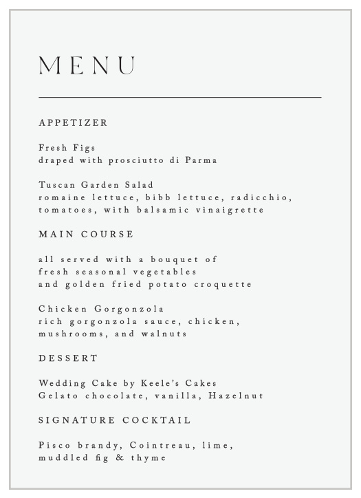 Minimal Magnifique Wedding Menus