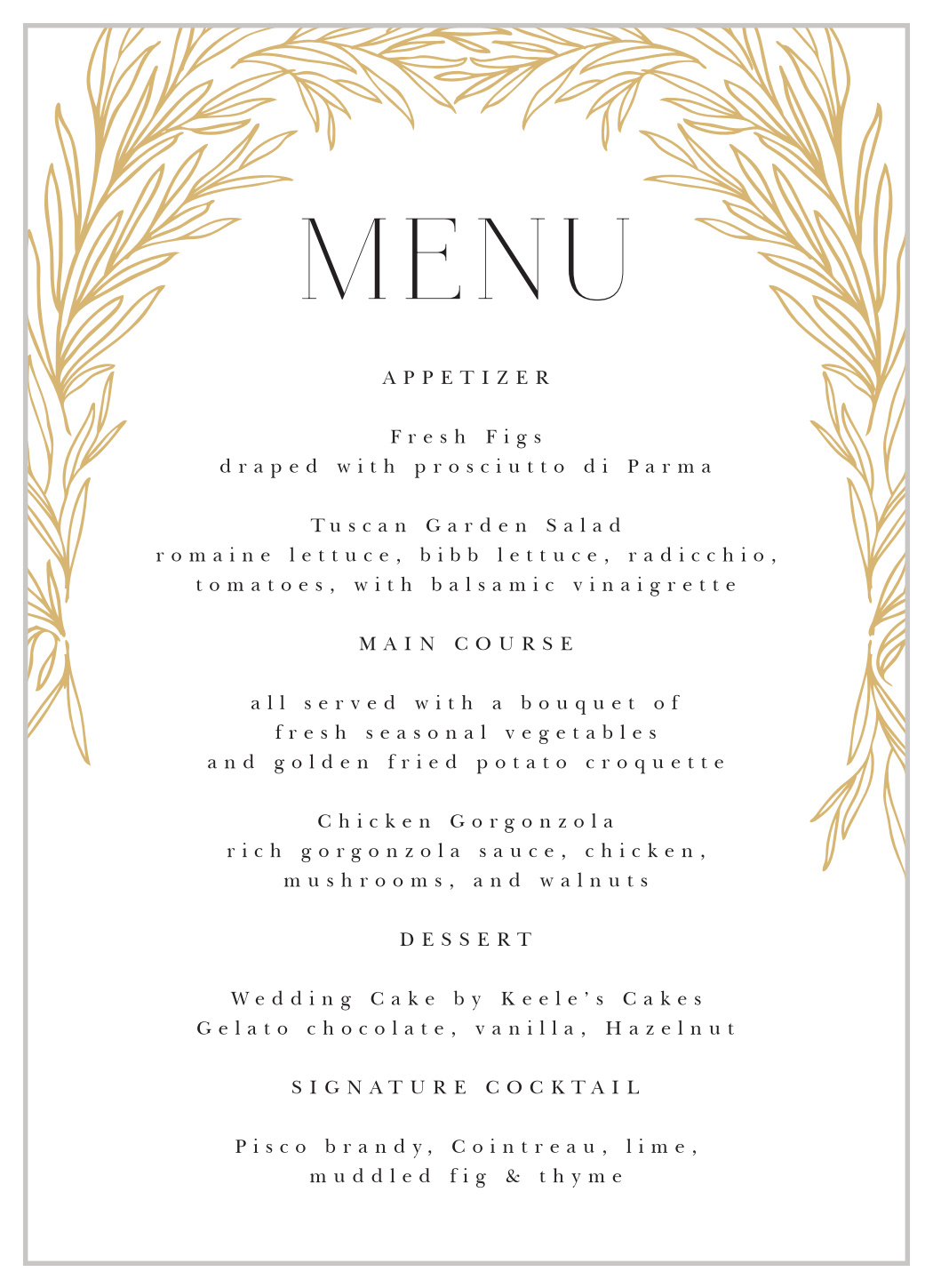 Leafy Laurel Wedding Menus