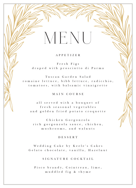 Leafy Laurel Wedding Menus