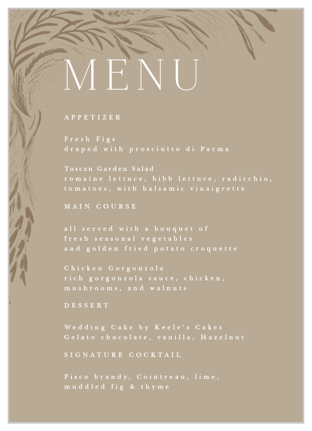 Botanical Romance Wedding Menus