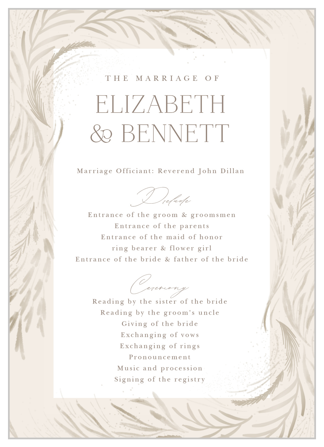 Botanical Romance Wedding Programs