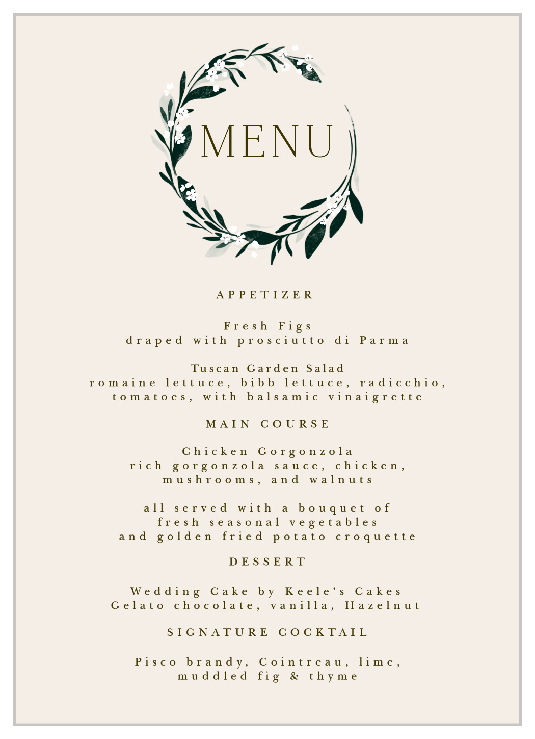 Encircled Elegance Wedding Menus