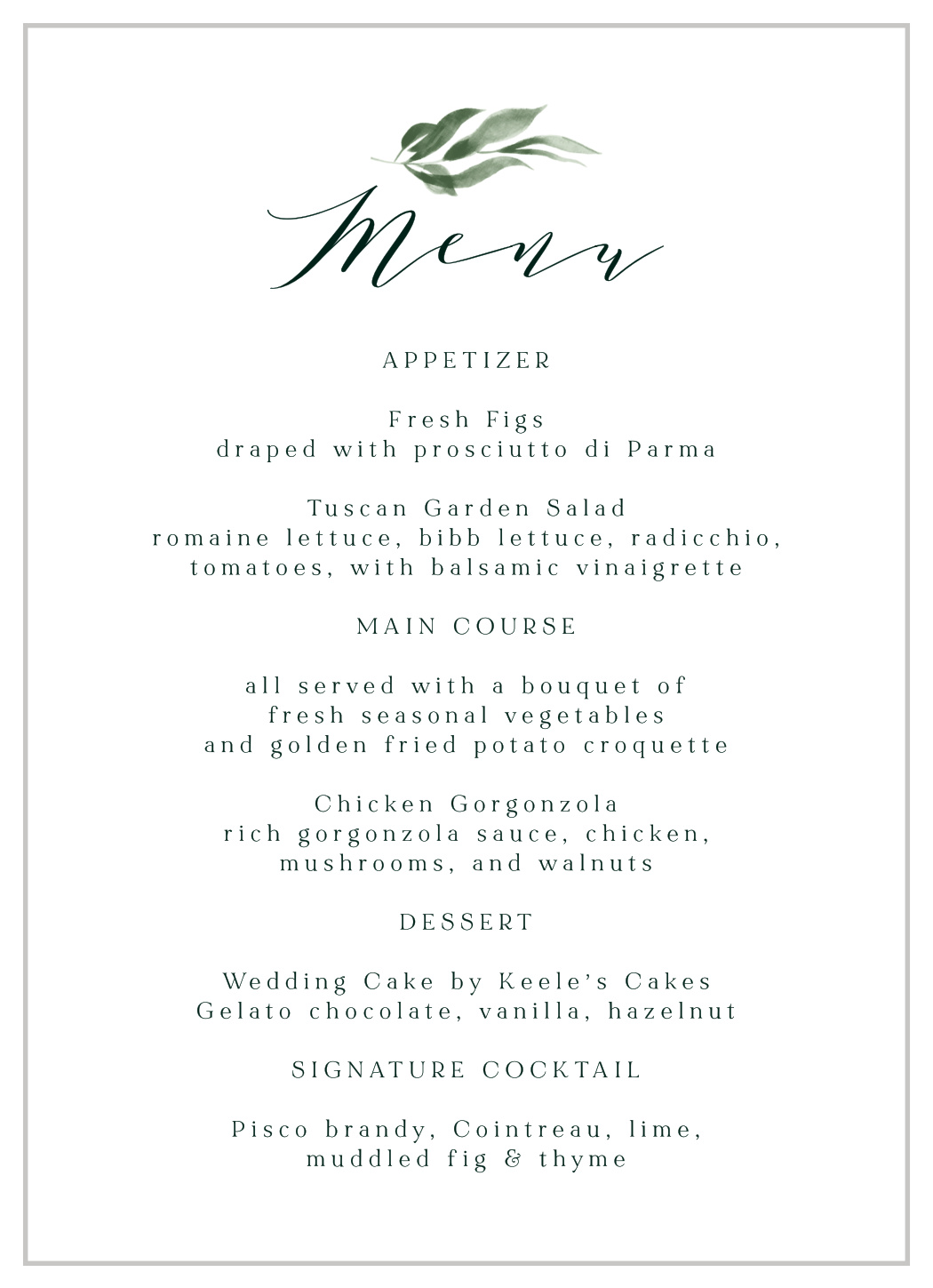 Verdant Vine Wedding Menus