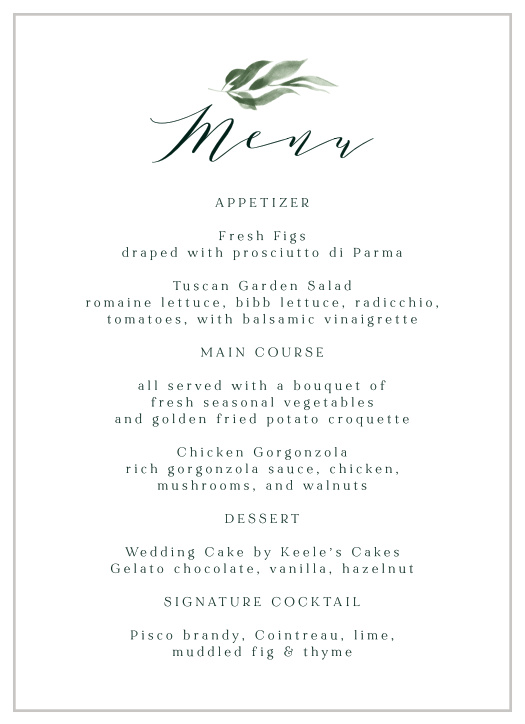 Verdant Vine Wedding Menus