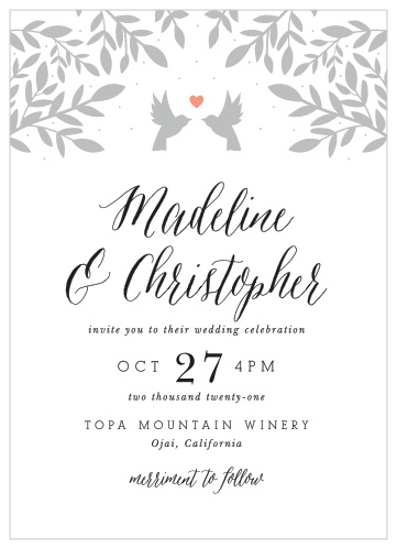 Whimsical Love Birds Portrait Wedding Invitations
