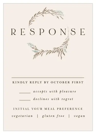 Our Hidden Garden Response Cards help you make a list of family and friends that plan to attend your wedding.