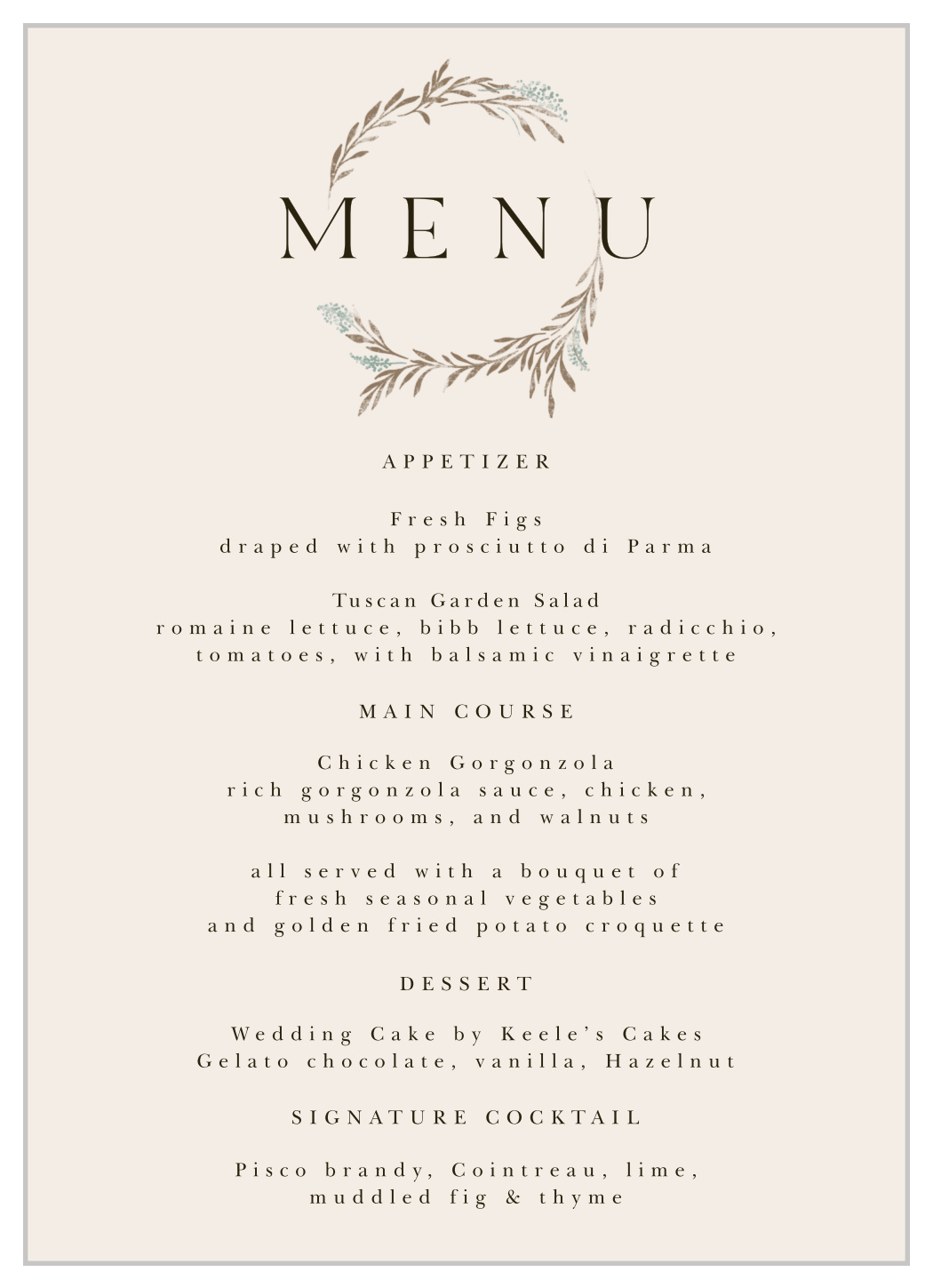 Hidden Garden Wedding Menus
