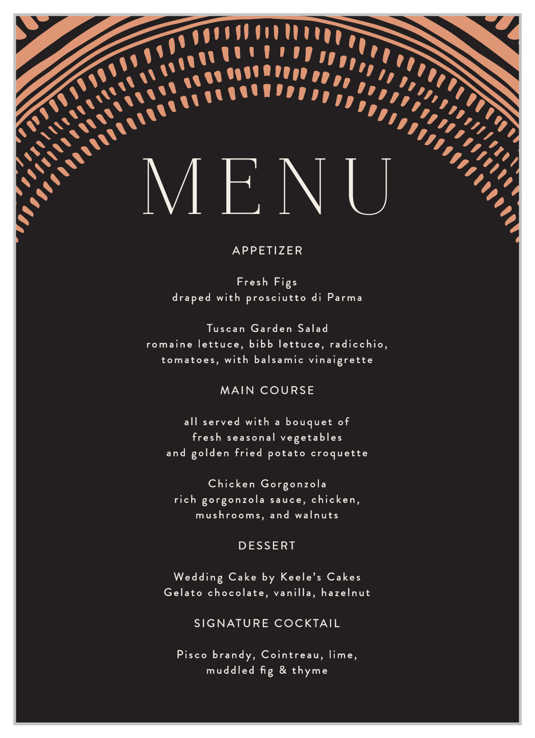Boho Radiance Wedding Menus
