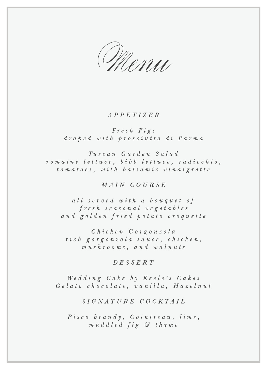 Classical Statement Wedding Menus