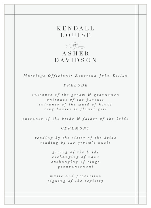 Walk family and friends through your ceremony with our Classical Statement Wedding Programs.