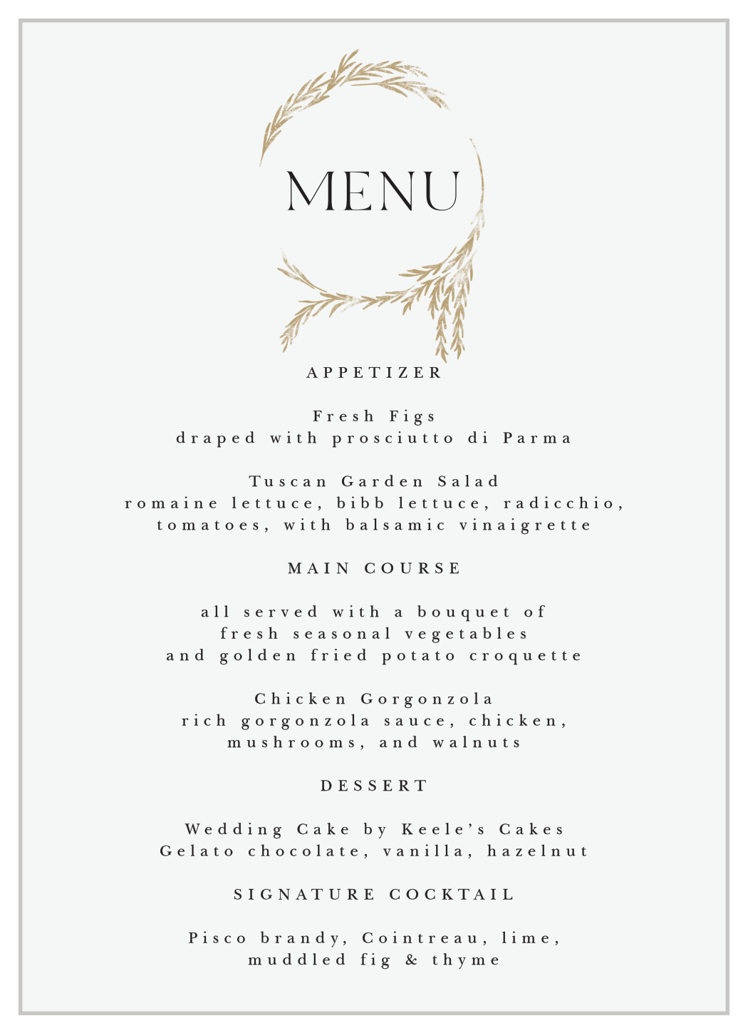 Looking Glass Wedding Menus