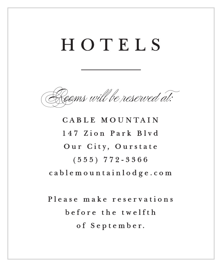 Considered Cursive Accommodation Cards
