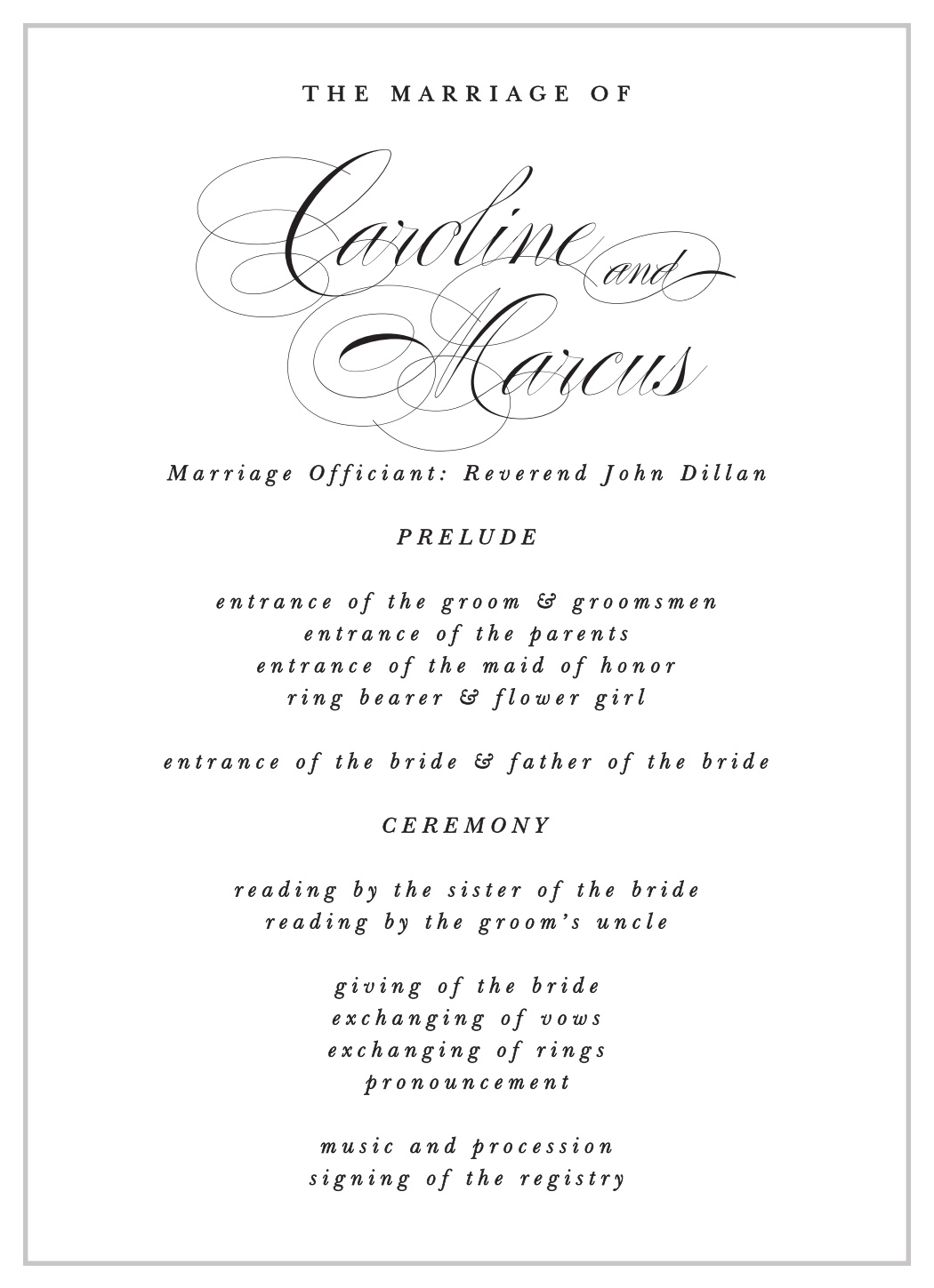 Considered Cursive Wedding Programs