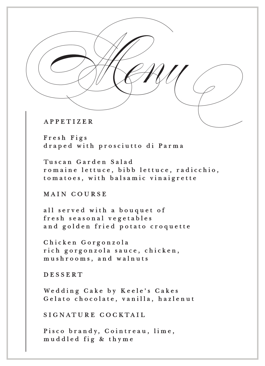 Considered Cursive Wedding Menus