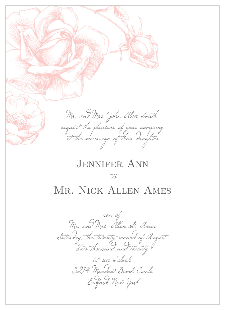 Illustrated Rose Portrait Wedding Invitations