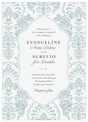 Timeless Damask Portrait Wedding Invitations