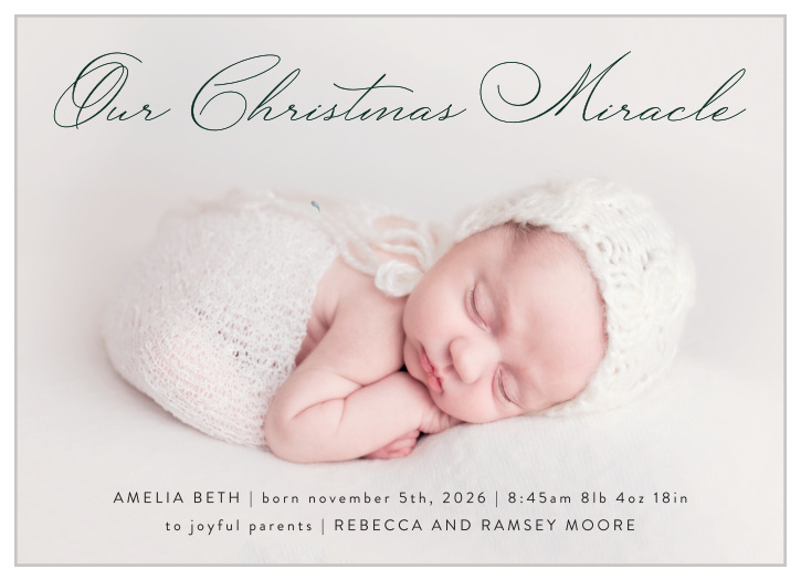 Show off your precious little newborn with the Our Miracle Christmas Cards!