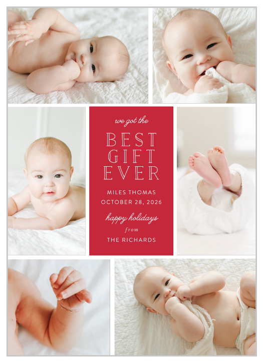 Our Best Collage Holiday Cards spread the news of your new baby to family and friends this festive season.
