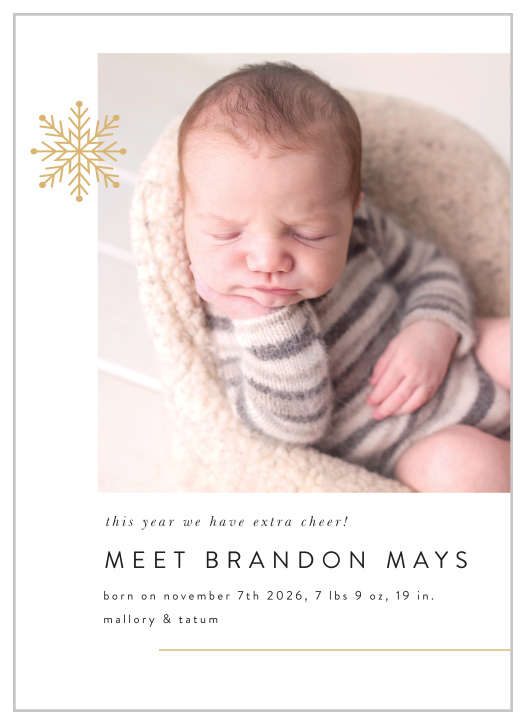 The New Snowflake Holiday Cards send the news of your bundle of joy to family and friends this festive season. 
