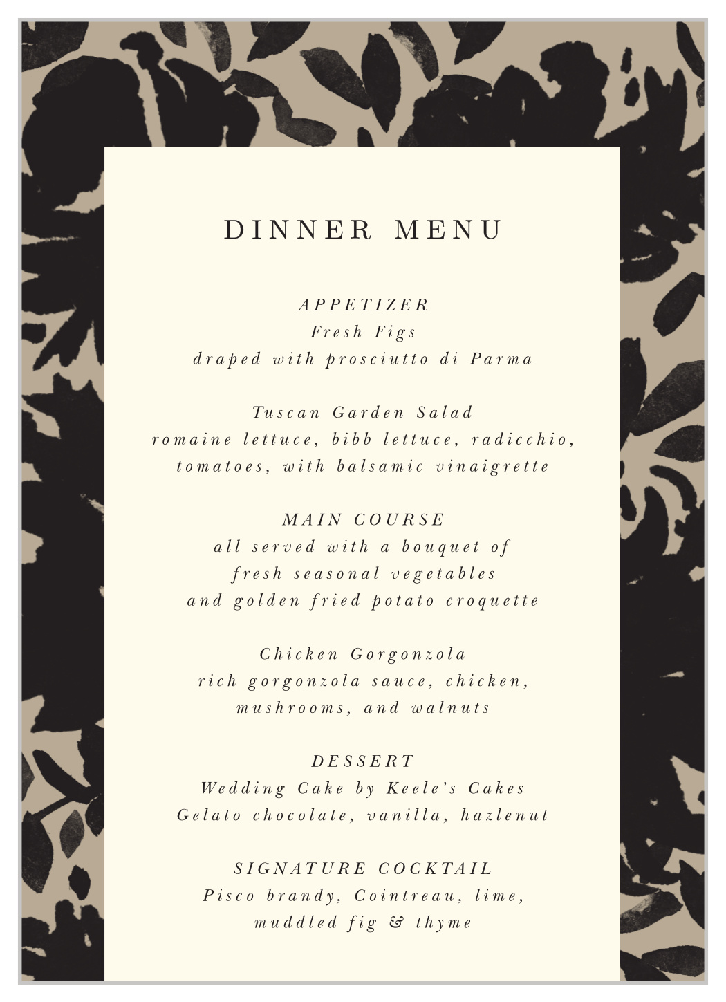 Inked Florals Wedding Menus
