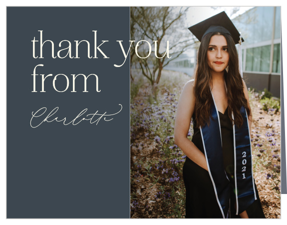 Share your appreciation for the support of loved ones with our Contemporary Simplicity Graduation Thank You Cards.