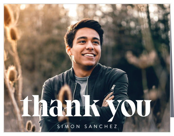 Share gratitude for the support of family and friends when you send out our Mod Masthead Graduation Thank You Cards.