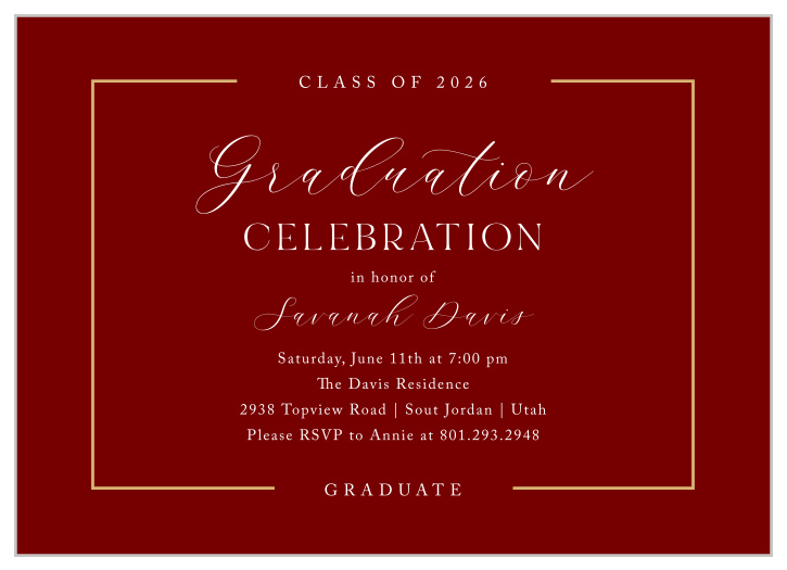 Announce your celebration with our Frontline Frame Graduation Invitations.