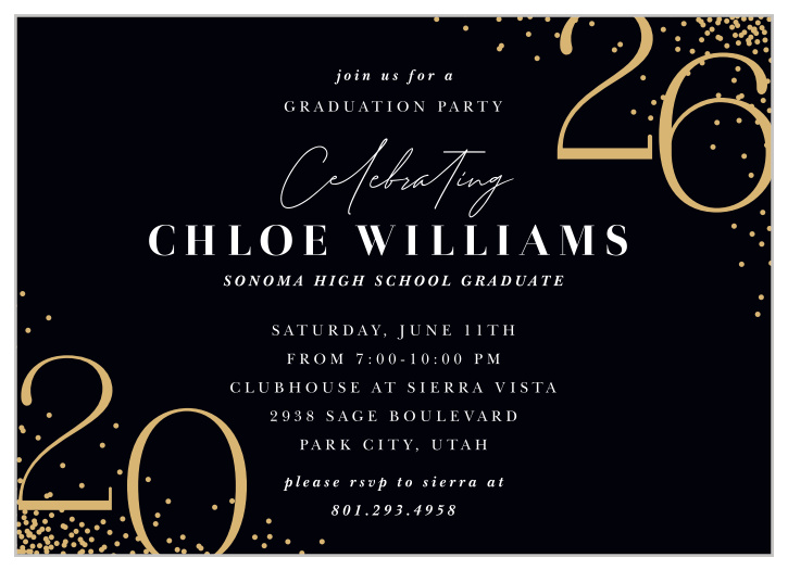Have family and friends come over to celebrate your academic achievement when you send out our Party Confetti Graduation Invitations.